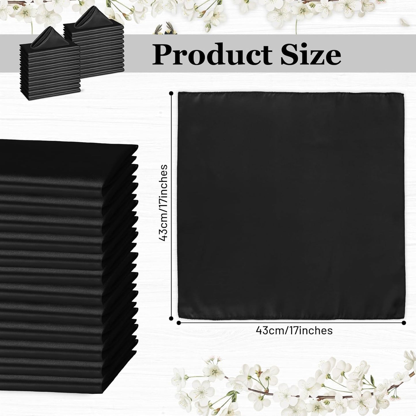 Bailarina 40 Pack Black Satin Napkins,17x17 Inches Wedding Napkins Square Soft Silky Table Napkins Bulk Decorative Elegant Cloth Napkin for Party Decoration, Banquet,Wedding,Graduation
