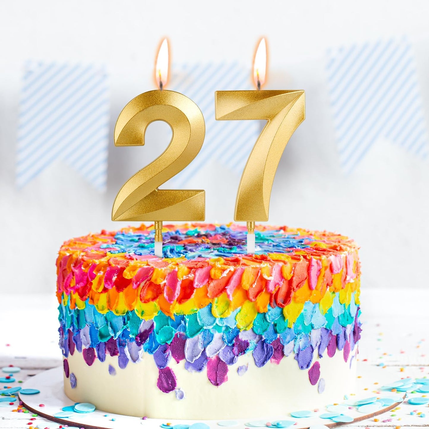 Birthday Candles, 1.96 Inch Number 27 Happy Birthday Candles, Number Candles Decoration for Birthday Party and Anniversary Celebration(Champagne Gold)