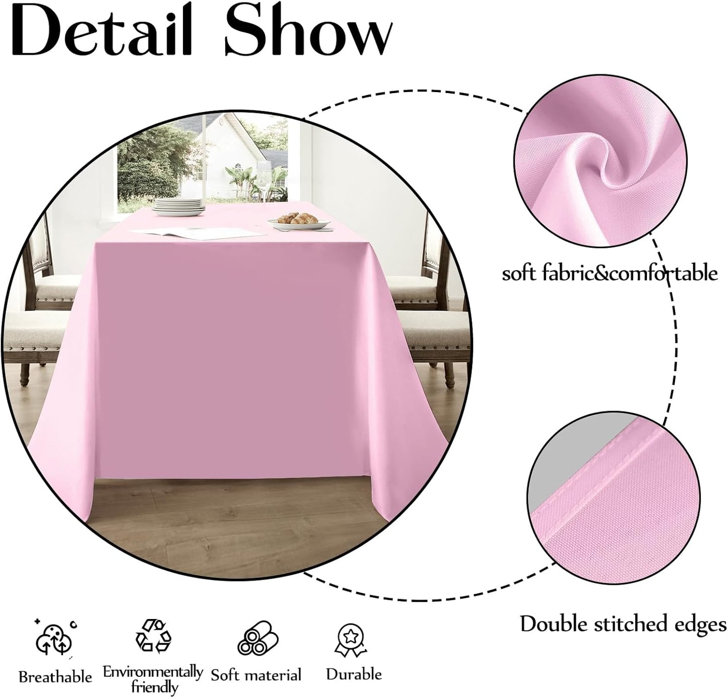 Rectangle Tablecloths 90x132 Inch 2 Pack Pink Tablecloth Washable Decorative Linen Polyester Table Cloths for Dining Table Banquets Buffet Parties and Wedding