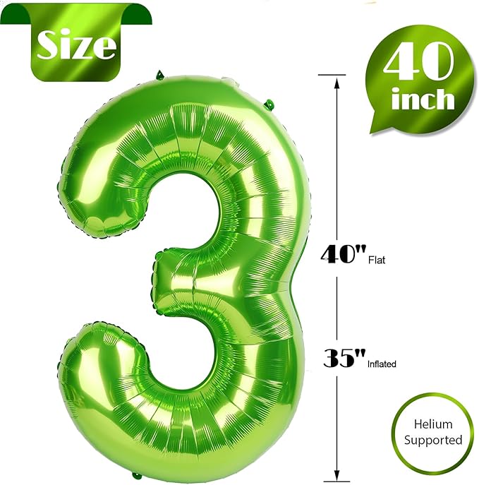 Light Green 3 Balloon, Number Balloons 40 Inch, 3rd Birthday Decorations for Kids Girls Women Party Supplies for Party Decorations, Number 3 Balloon