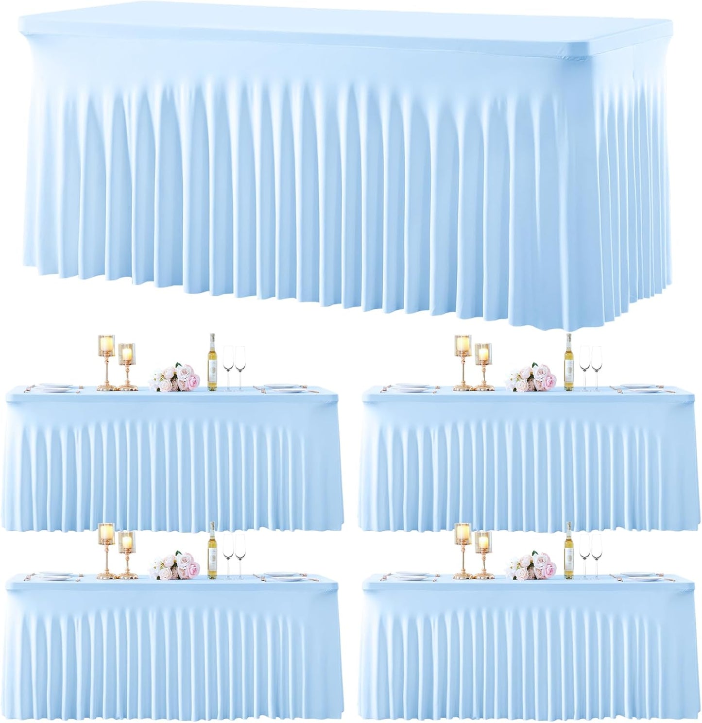 4 Pack Spandex Baby Blue Fitted Table Cloth for 6ft Rectangle Tables Baby Blue Stretch Tablecloth Table Covers Banquet Table Clothes Wrinkle Free Table Skirt for Parties Wedding