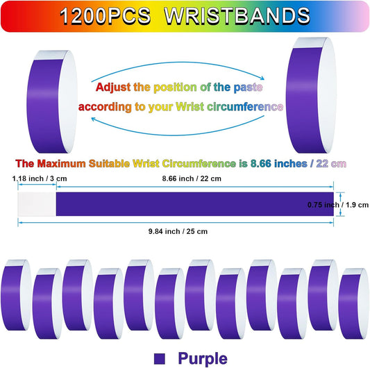 1200 Pcs Plastic Paper Wristbands for Events Neon Color Wrist Bands Concert Identification Wristbands Paper Bracelets Wristbands Party Hand Bands (Purple)