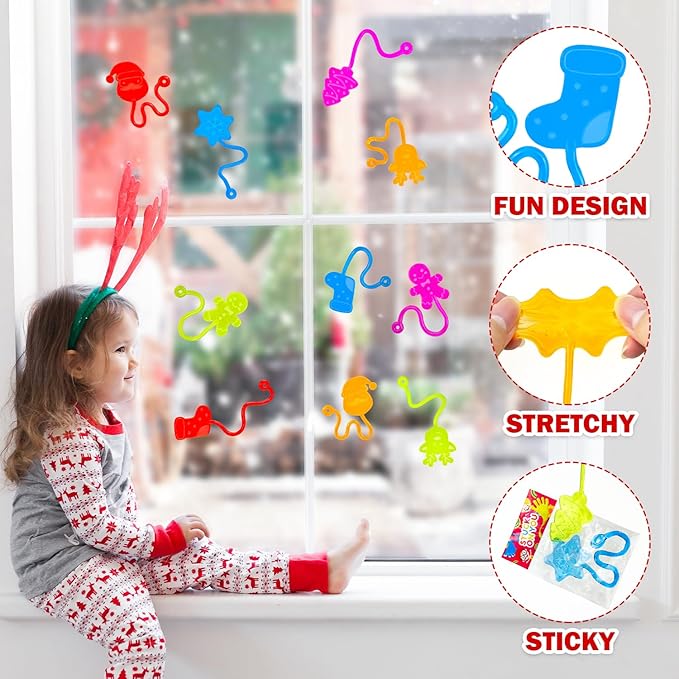 100 PCS Bulk Holiday Sticky Hands Toys Gifts for Toddlers, Valentines Party Favors Supplies Goodie Treat Bag Stuffers Fillers for Kids, Winter School Classroom Carnival Birthday Giveaways for Students