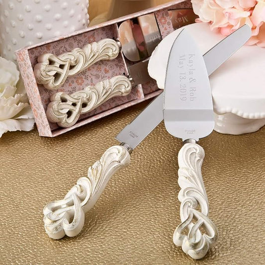 GIFTS INFINITY Personalized Wedding Cake Knife and Server Set with Engraving – Cake Cutting Utensil Set, Keepsake Gift for Wedding, Anniversary, Reception, Birthday & Other Occasions (2468)