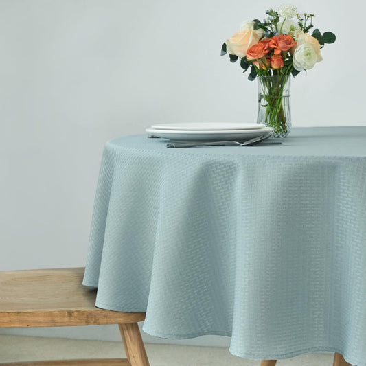 maxmill Round Weaved Texture Design Tablecloth Spill-Proof Wrinkle Free Soft Washable Table Cloth for Circular Table Cover, for Dining Room Banquet Parties Holiday Dinner, 90 Inch Dusty Blue