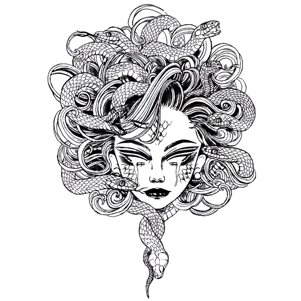 INKARTLINK Tattoo Tech, 2 Sheets Extra-Large Semi Permanent Tattoo, Adult Art Design Temporary Tattoos, Lasts 1-2 Weeks, Waterproof, Realistic Look, No Adhesive, No Reflection (Medusa Design)