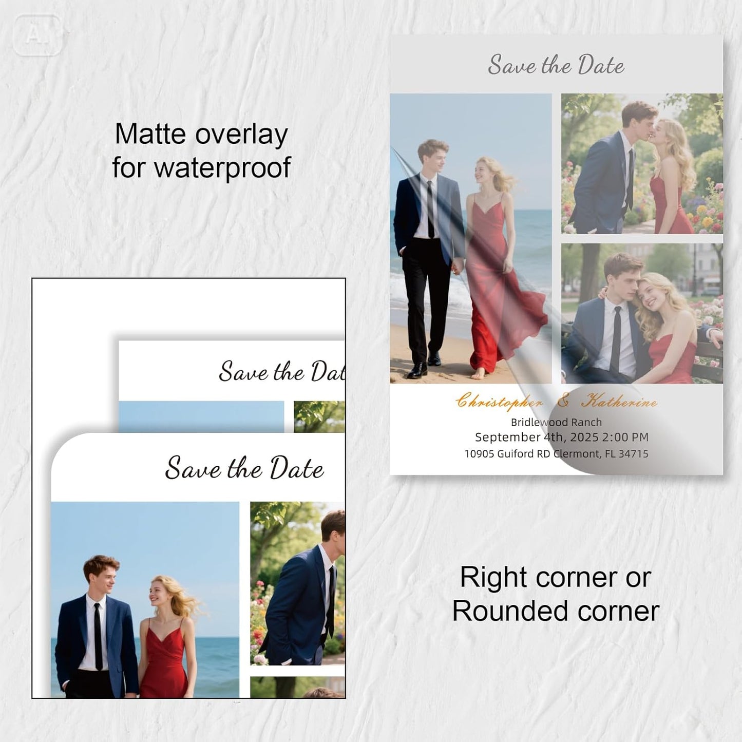 Personalized Save the Date Wedding Invitation Card with Photo 4x6inch 350GSM Papers and Envelopes, Custom Thank You card for Weddings, Birthdays and Parties, 50pcs or more (Vertical with 3 Photos)