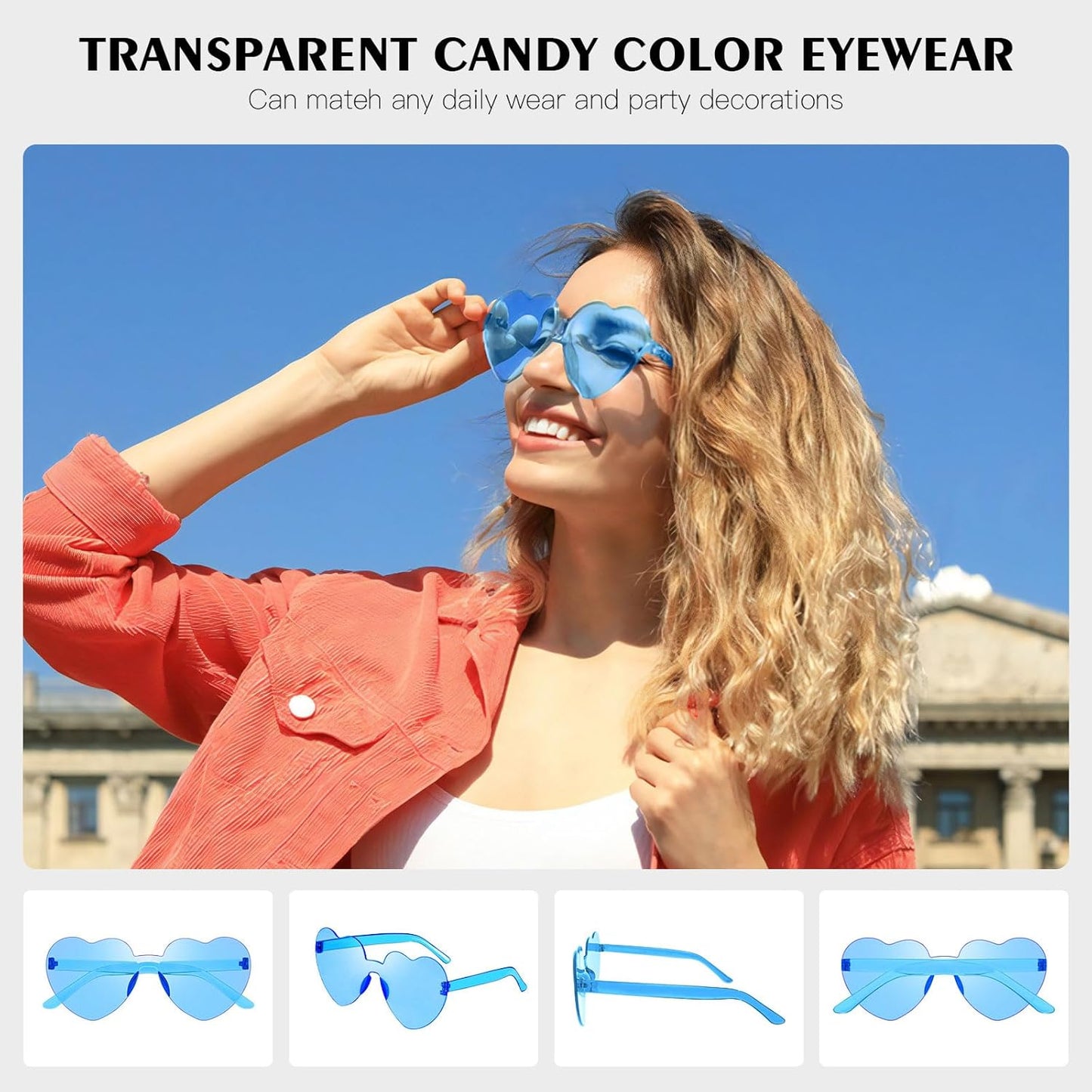 18 Heart Shape Rimless Sunglasses Transparent Candy Color Party Glasses Colored Eyewear for Women