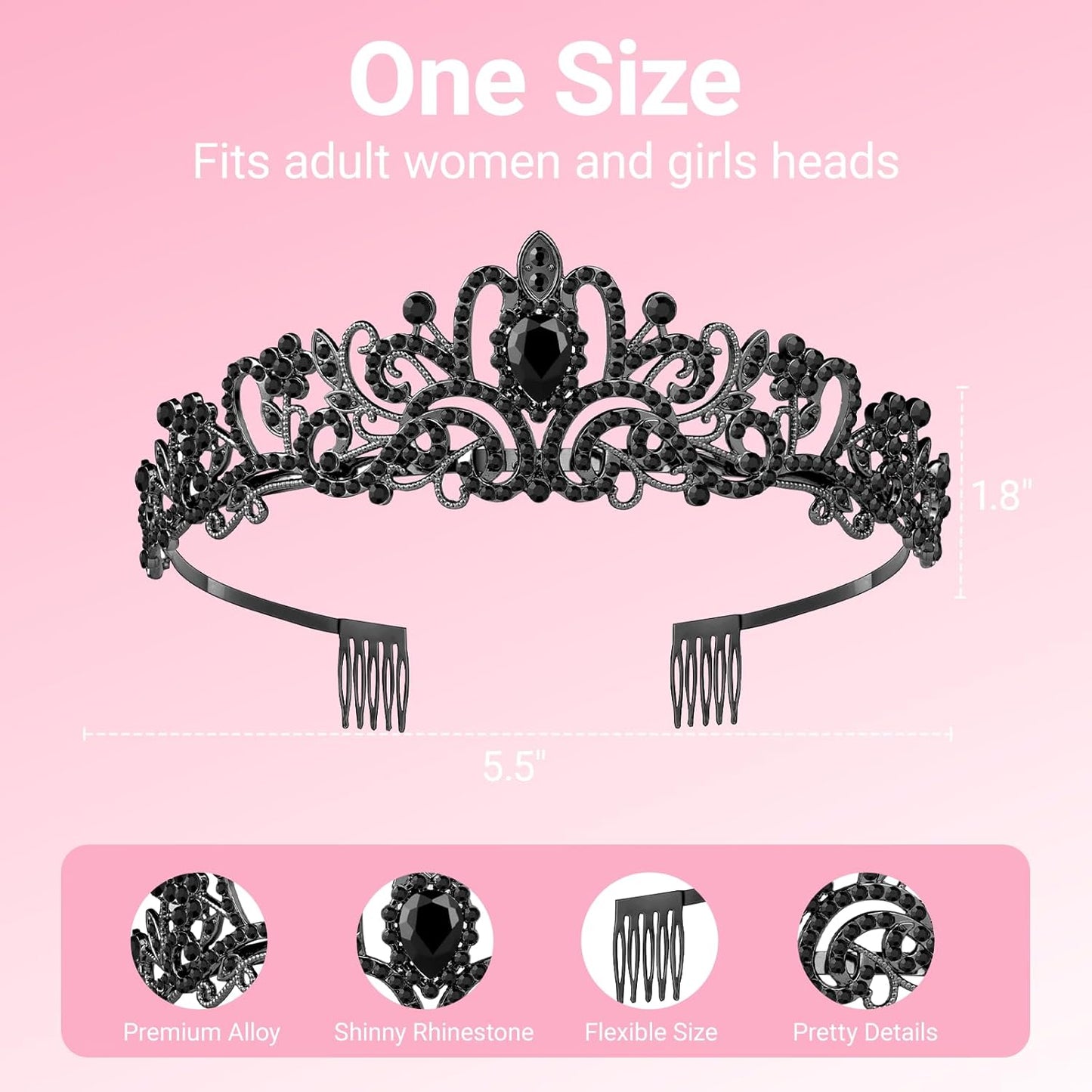 Birthday Tiara and Crown with Sash, Birthday Tiara for Women Birthday Party (Black)