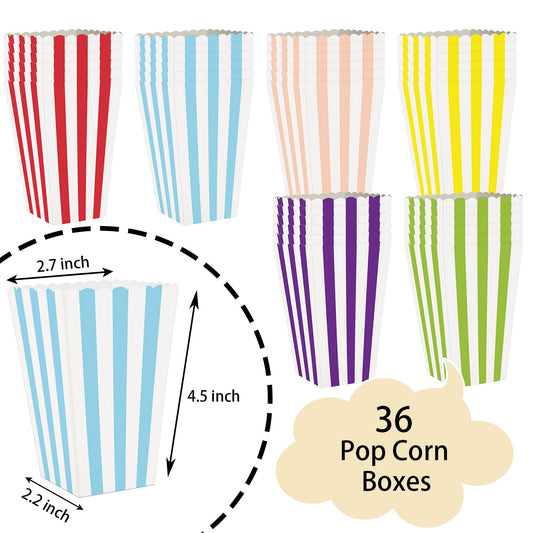 36 Pcs Striped Popcorn Boxes 2 x 4.5 x 2.7 inch Mini Popcorn Boxes Cardboard Popcorn Container for Party Disposable Snack Popcorn Bags