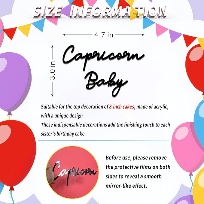 Libra Cake Topper – Zodiac Birthday Decoration for Libra Season, Horoscope Party Supplies for Baby or Adult Birthday (Capricorn baby black)