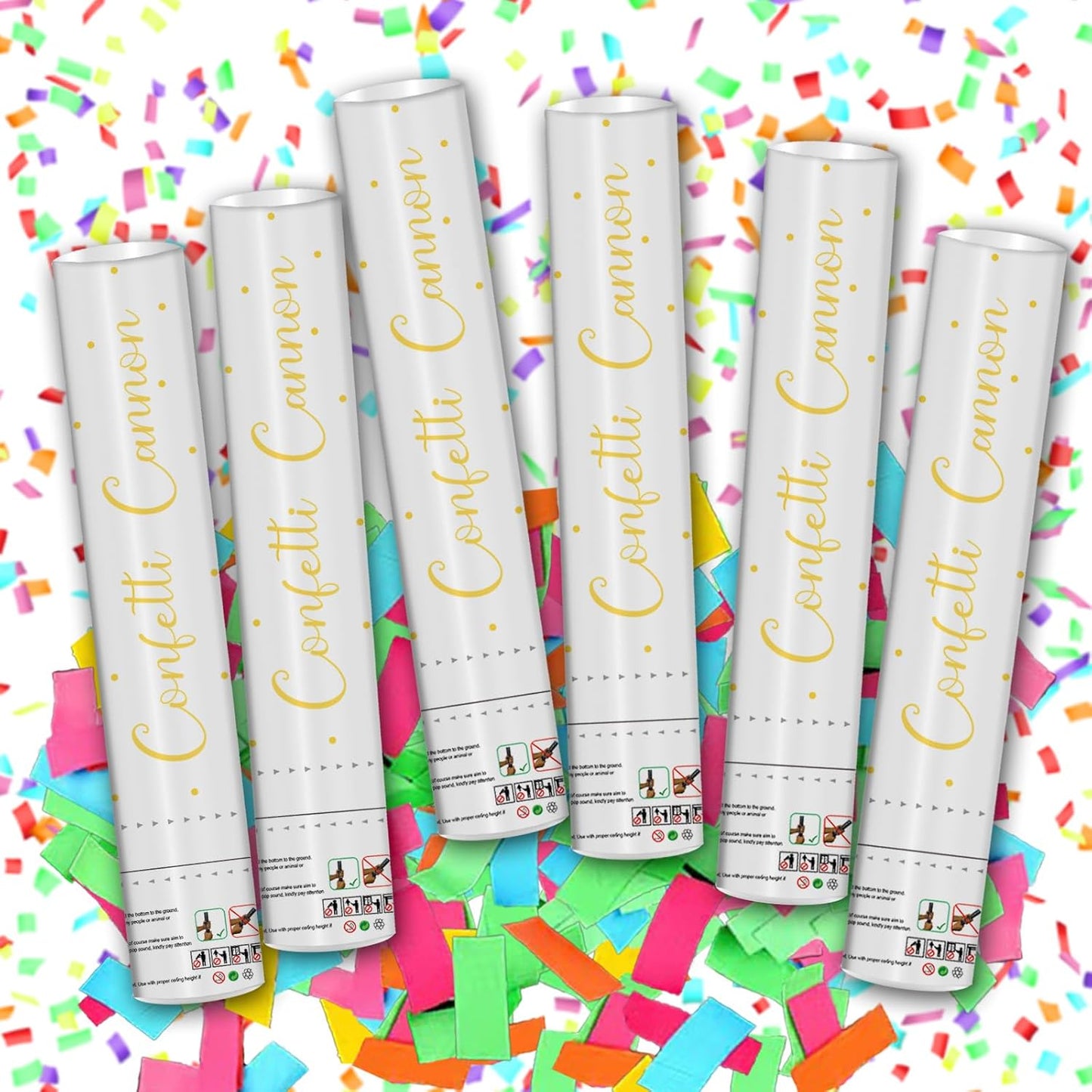 12" Confetti Poppers with Colorful Filling - Confetti Cannon Party Poppers for Birthday Wedding Graduations Fiesta Christmas New Year Celebrations - Easy to Use, Biodegradable Confetti - Pack of 6