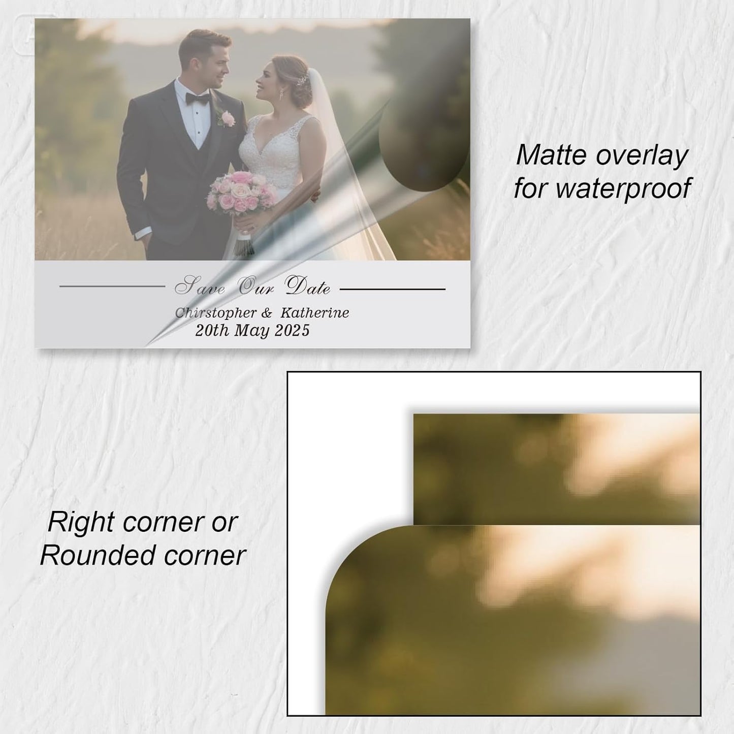 Personalized Save the Date Wedding Invitation Card with Photo 4x6inch 350GSM Papers and Envelopes, Custom Thank You card for Weddings, Birthdays and Parties, 50pcs or more (Horizontal with 1 Photo)