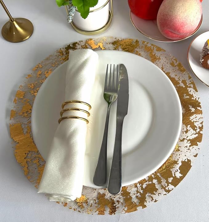 Disposable Gold Placemats Set of 12 Metallic Thin Round 13 Inch Gold Doilies Mesh Pressed Fall Table Placemates 12 Pack Gold Charger Plates for Wedding, Birthday Party