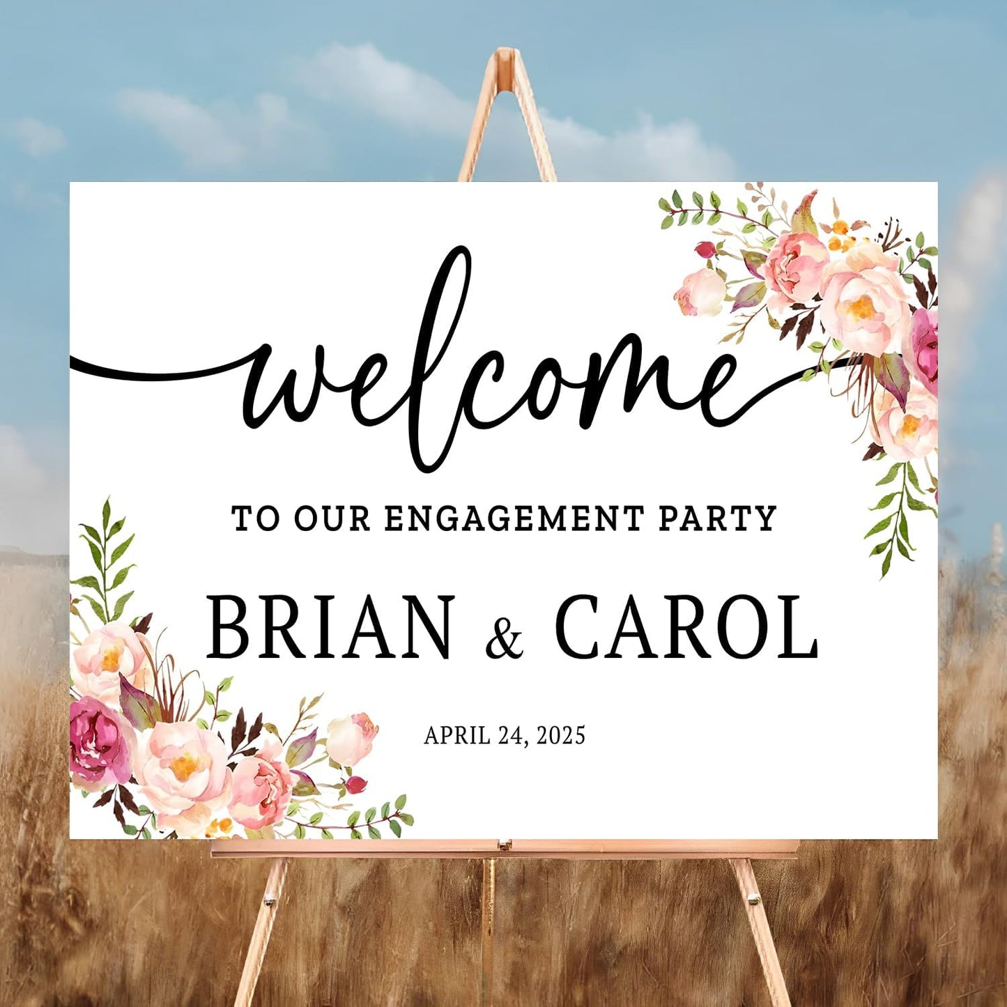 Welcome To Our Engagement Party Sign - Floral Engagement Decorations