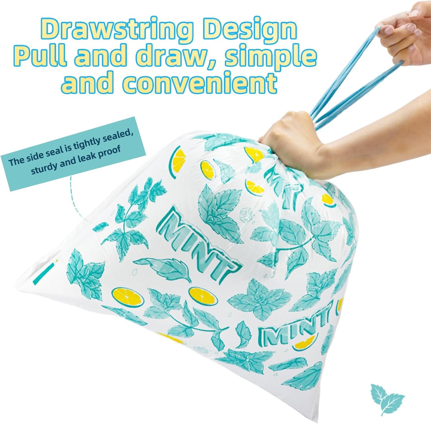 4 Gallon Small Trash Bags Drawstring,4 Gal Trash Can Liners,Small Bathroom Garbage Bags Scented,Tear Resistant Garbage Bags,50 Count Trash-Can-Liners (Lemon Mint)