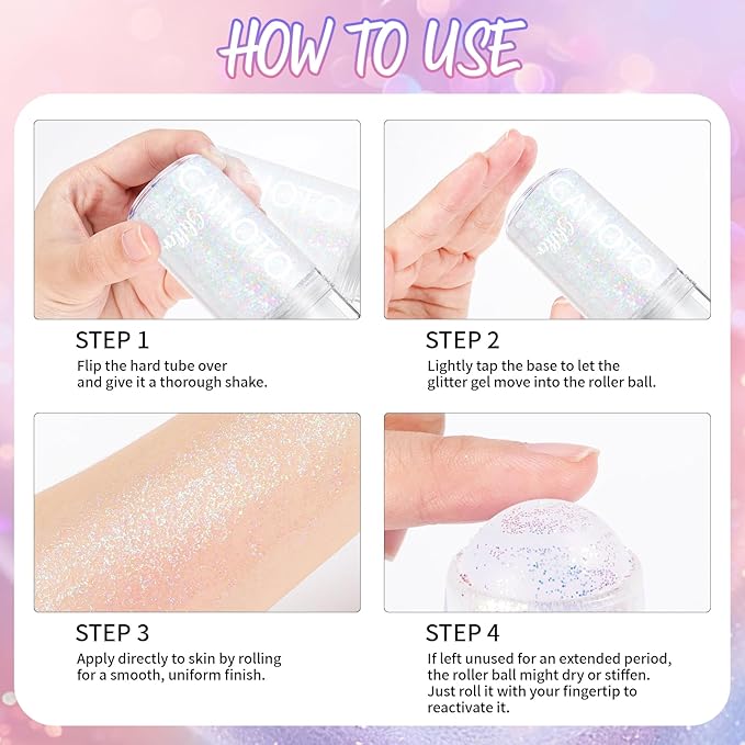 CAHOTO Dazzle Rolling Glitter for Face Body & Hair, Sparkling Holographic Chunky Shimmer, Roll-on Sequins for Singer Concert Rave Festival Halloween Party Carnival, 1.35fl.oz