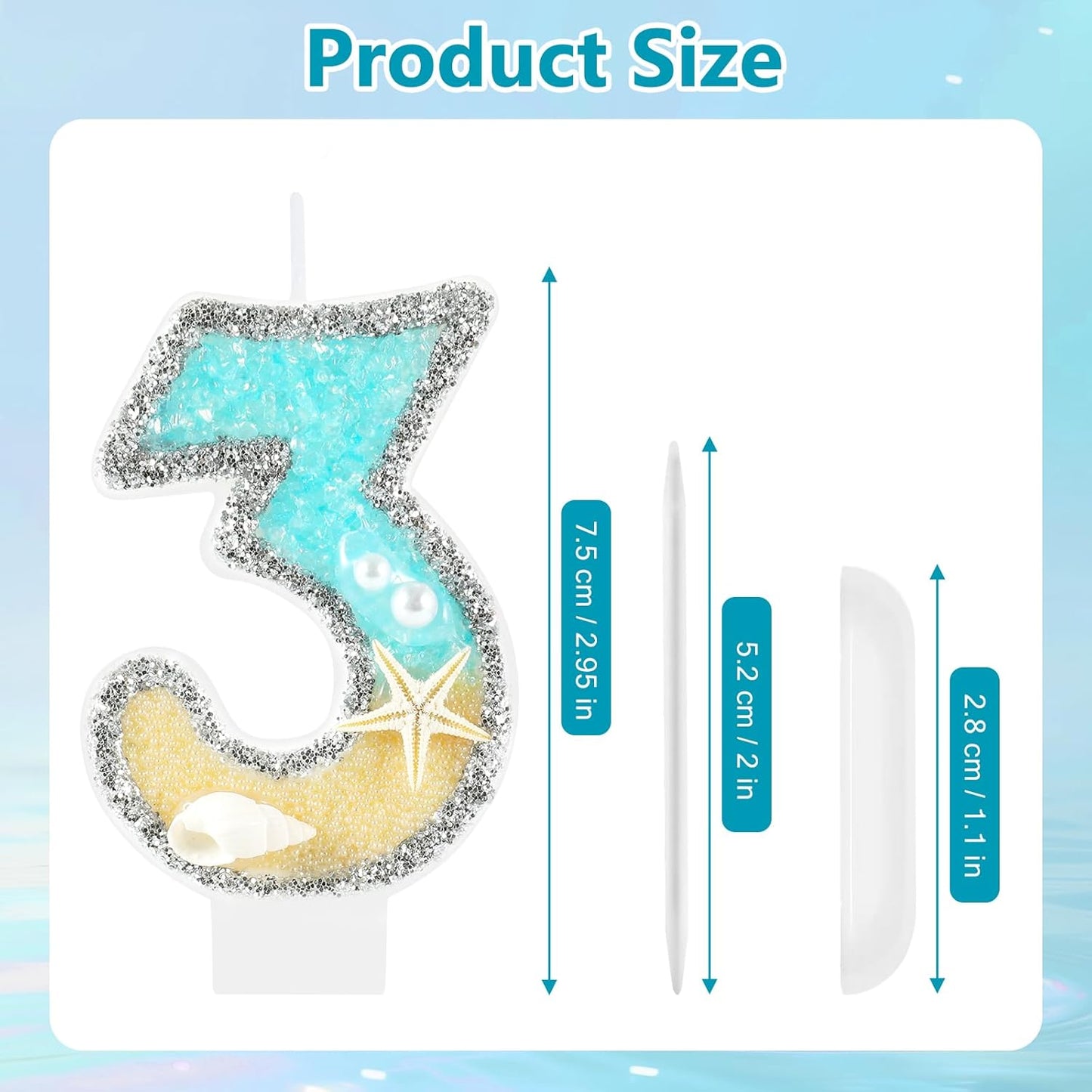Beach Birthday Candle Starfish Number 3 Candles 3rd Cake Candle Blue Birthday Cake Topper Cupcake Decorations Party Decor Anniversary Celebrations Supplies Favors