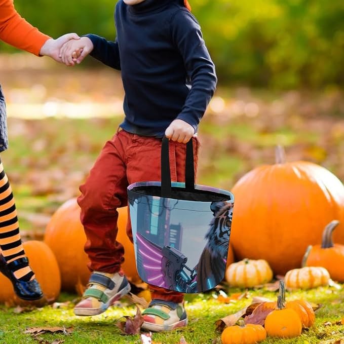 Halloween Candy Bucket - Cyber Hippie Tiger Trick Or Treat Candy Bag, Gift Bag for Party Favor Supplies