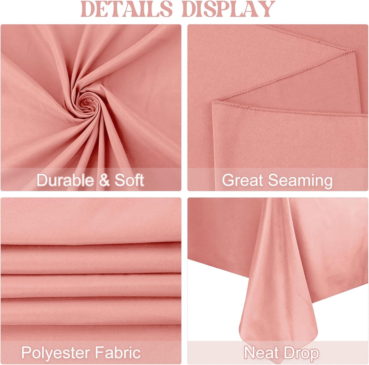 4 Pack Rectangle Tablecloth for 6 Foot Tables Washable Polyester Table Cover for Wedding Dining Table Parties Banquet（60x102 Dusty Rose）