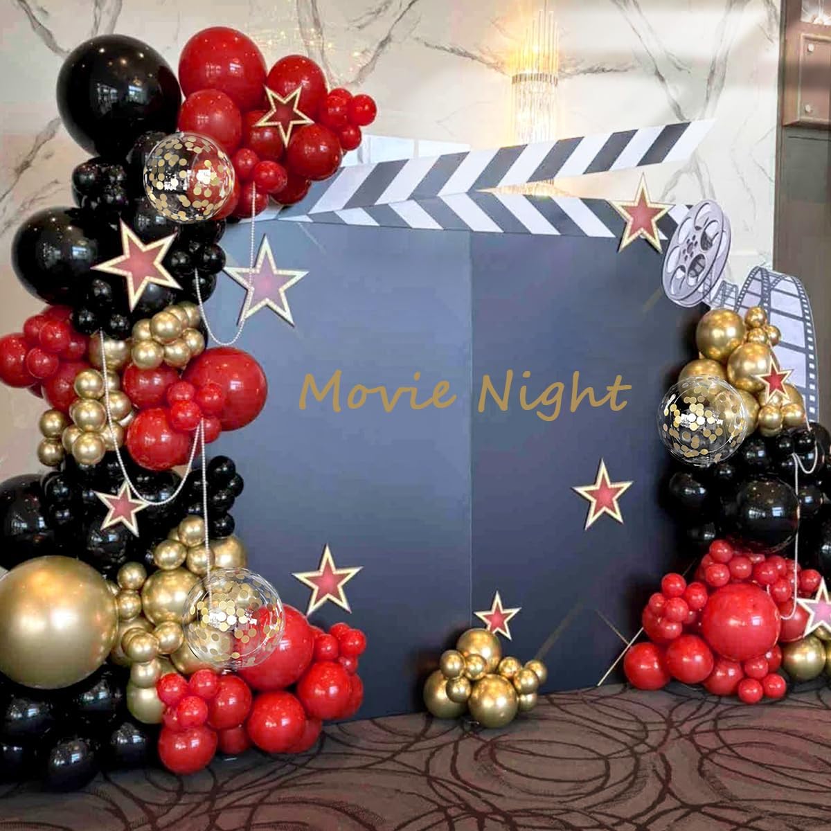 Red Black Gold Balloons Arch Kit with Gold Confetti, 166Pcs Red Gold Black Balloons Garland for Birthday Wedding Anniversary Movie Casino Night Hollywood New Years Festival Decorations