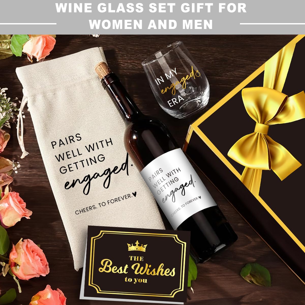 FBCCZEY In My Engaged Era Wine Bag Glass Engagement Gifts for Couples Her Engagement Party Decorations Gifts for Engaged Couple
