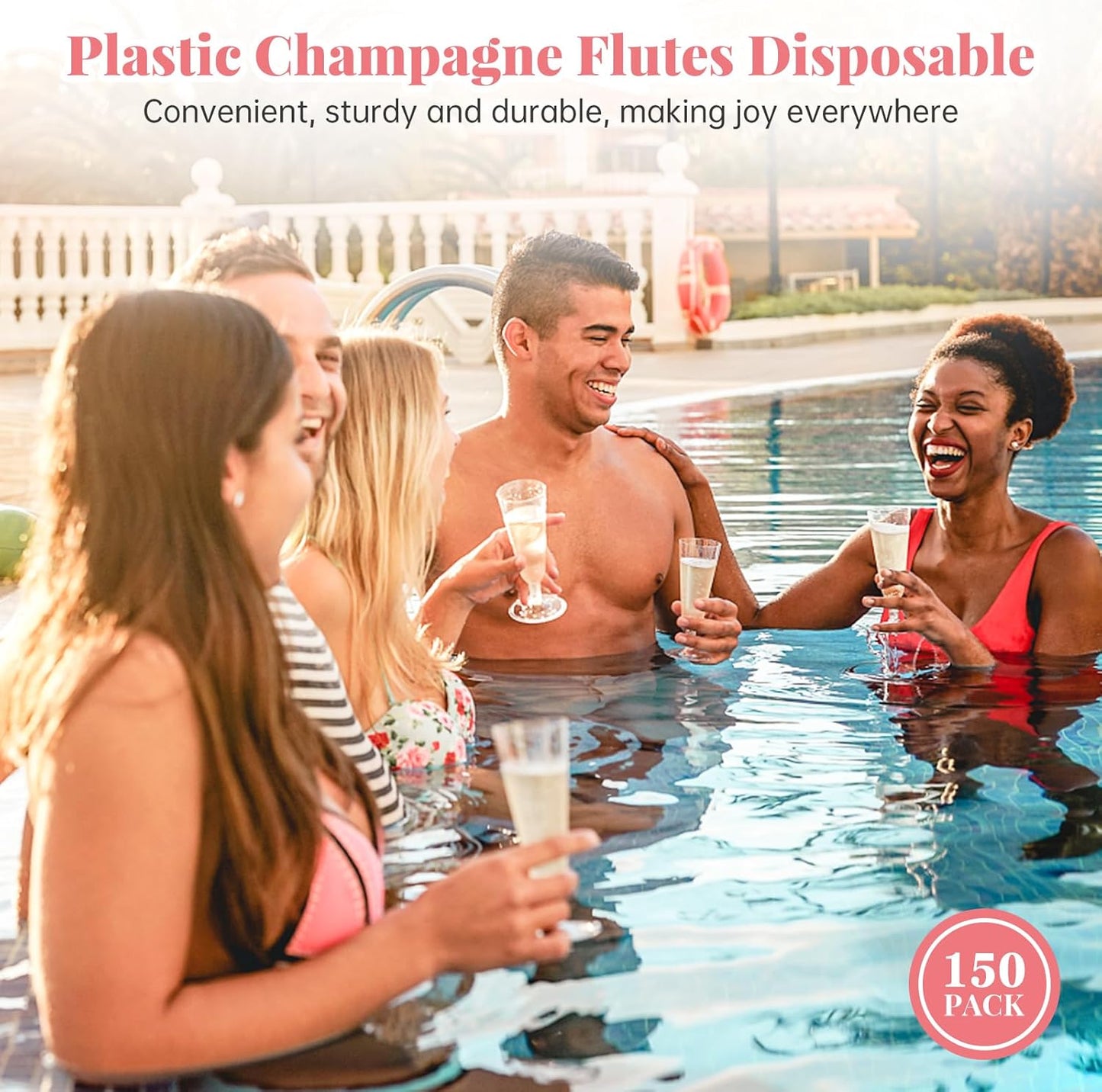 SUREHOME Plastic Champagne Flutes 40 Pack Disposable Champagne Glasses 5oz Clear Plastic Mimosa Glasses Wedding Cocktail Cups Bulk for New Years Eve Party Supplies 2025 Engagement Birthday Decorations