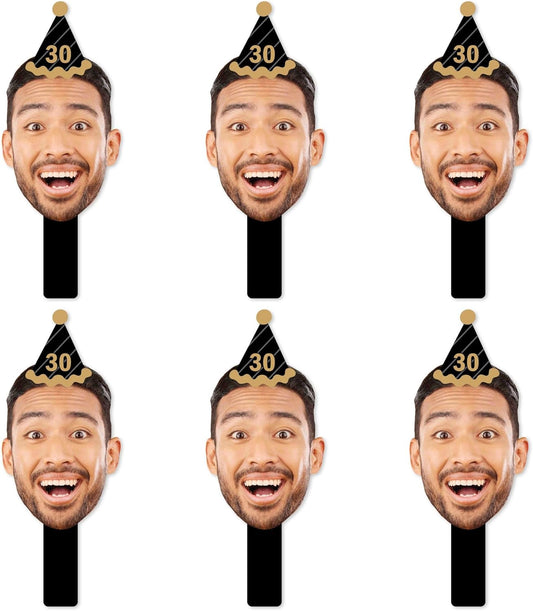 Big Dot of Happiness Custom Photo Adult Happy Birthday - Gold - Birthday Party Head Cut Out Photo Booth and Fan Props - Fun Face Cutout Paddles - Set of 6
