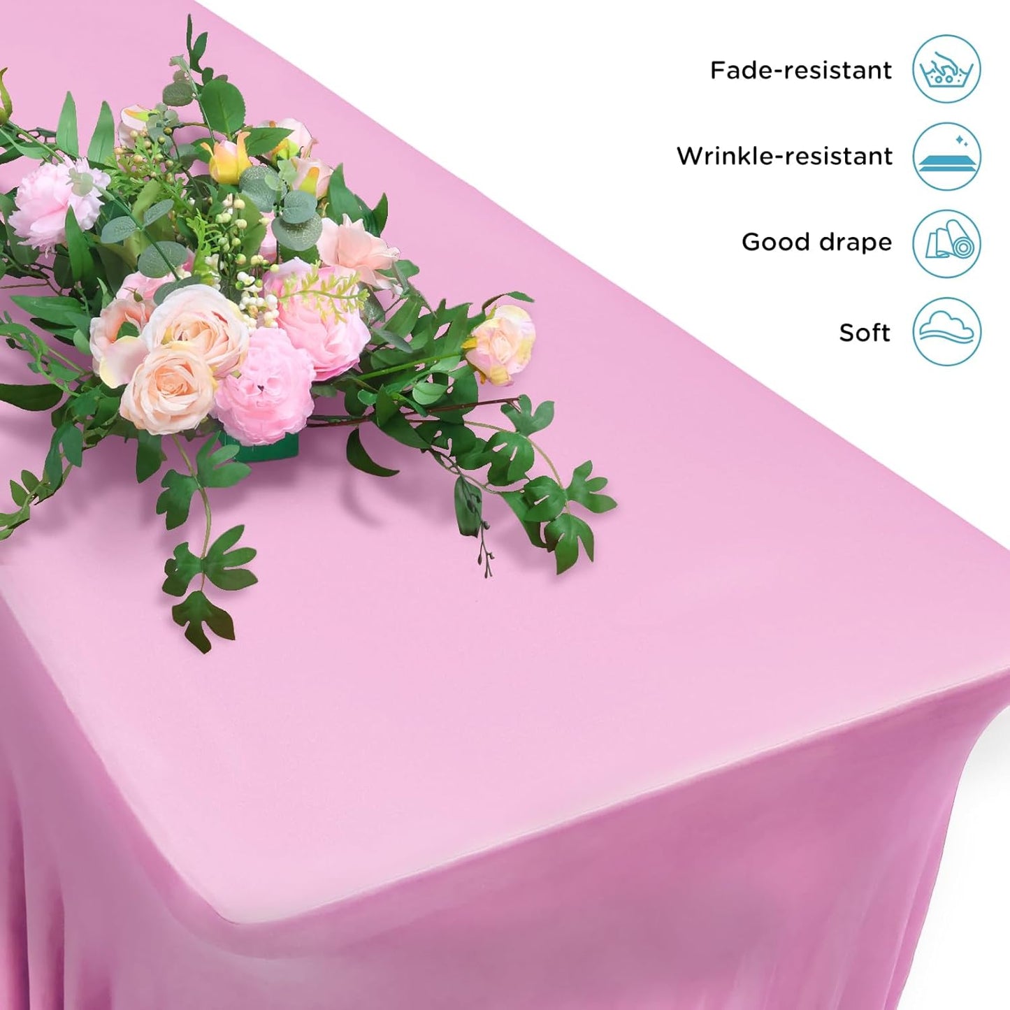 Table Skirts for 8ft Rectangle Tables - 2PCS Pink Table Covers for 8 Foot Tables, Wrinkle Resistant Ruffles Elastic Table Cloths and Table Skirt for Banquets/Weddings/Parties/Birthday