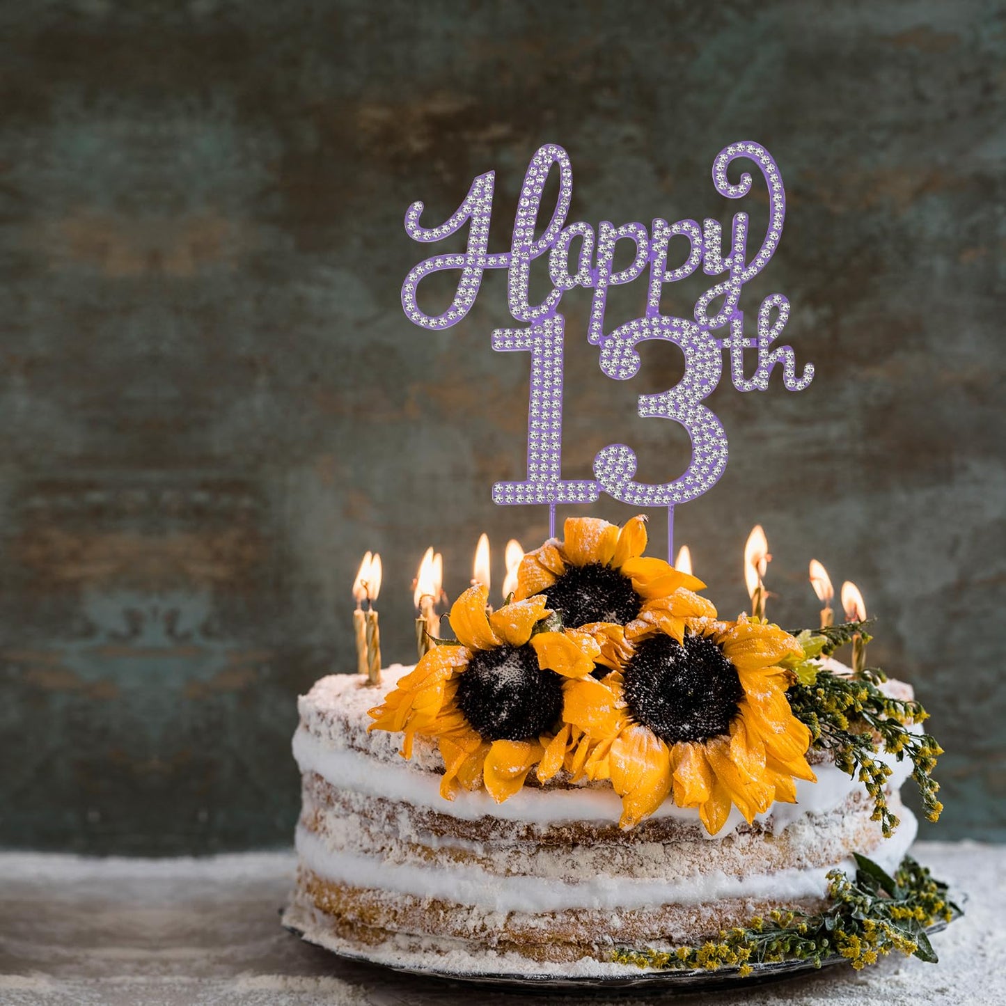 LASKYER Happy 13th Birthday Purple Rhinestone Cake Topper - 13th Birthday/Anniversary,Cheers to Thirteen Years Old Bday Party Metal Sparkly Centerpieces Decorations.
