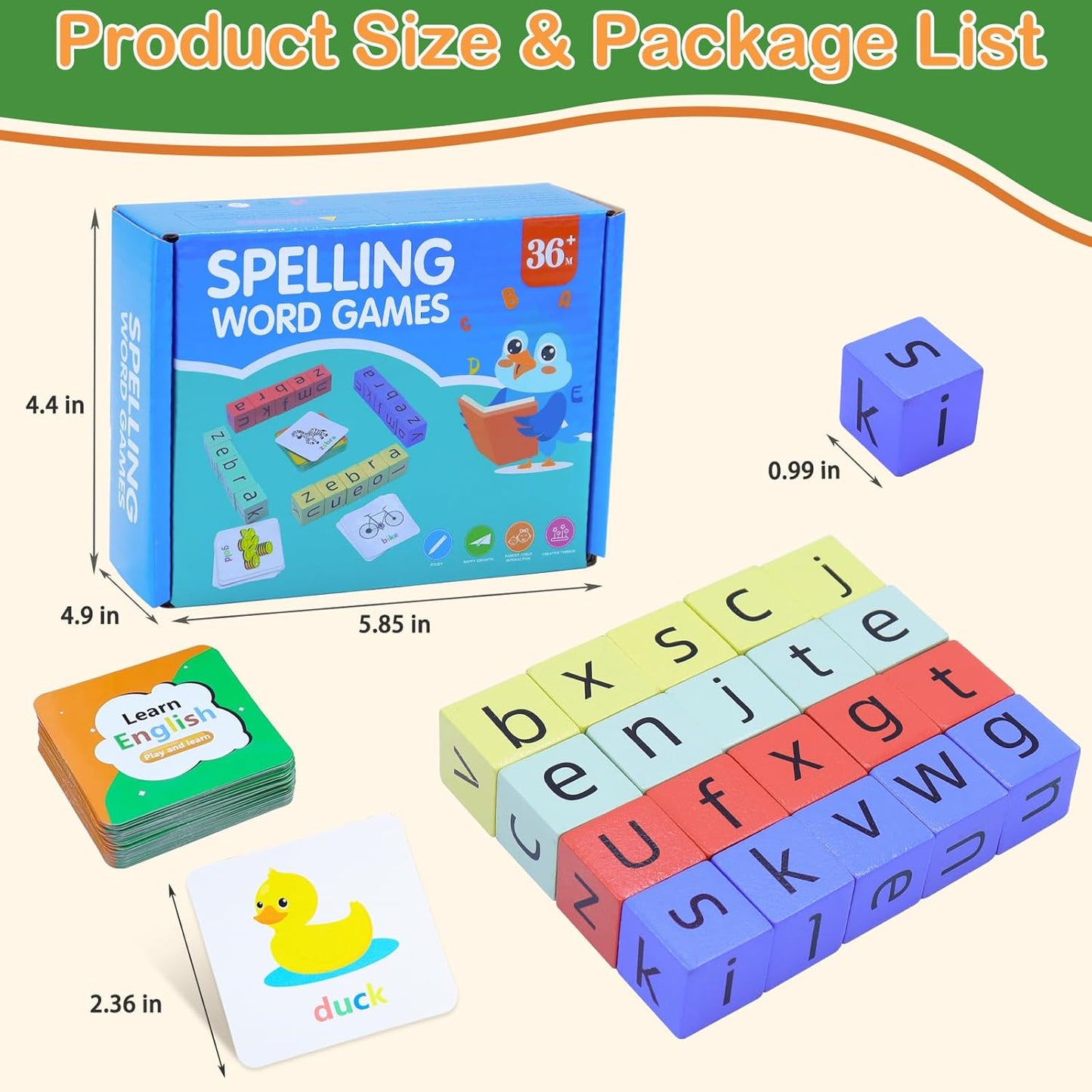 Word Spelling Game, Matching Letter Game for Kids, Fast-paced Word Race Game, 54pcs Flash Cards Alphabet Blocks, Preschool Learning Toys Gift for Kids Ages 3-8