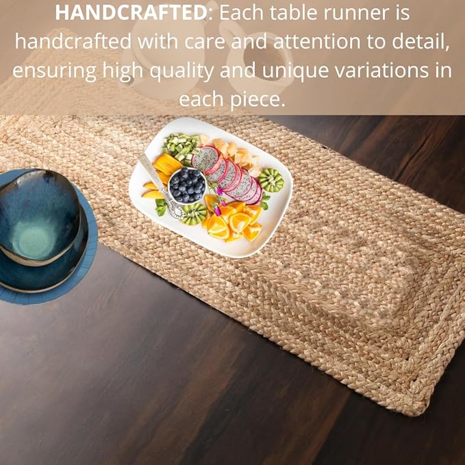 Comfy-co Jute Braided Burlap Table Runner - 36x13 Inches, 100% Jute, Rustic Vintage Style for Weddings, BBQs & Holidays