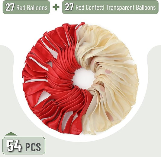 Mr. Pen- Balloons, 12 Inch, 54 Pack, Red & Confetti Balloons for Birthday Party, Valentine Decoration, Valentine Gift