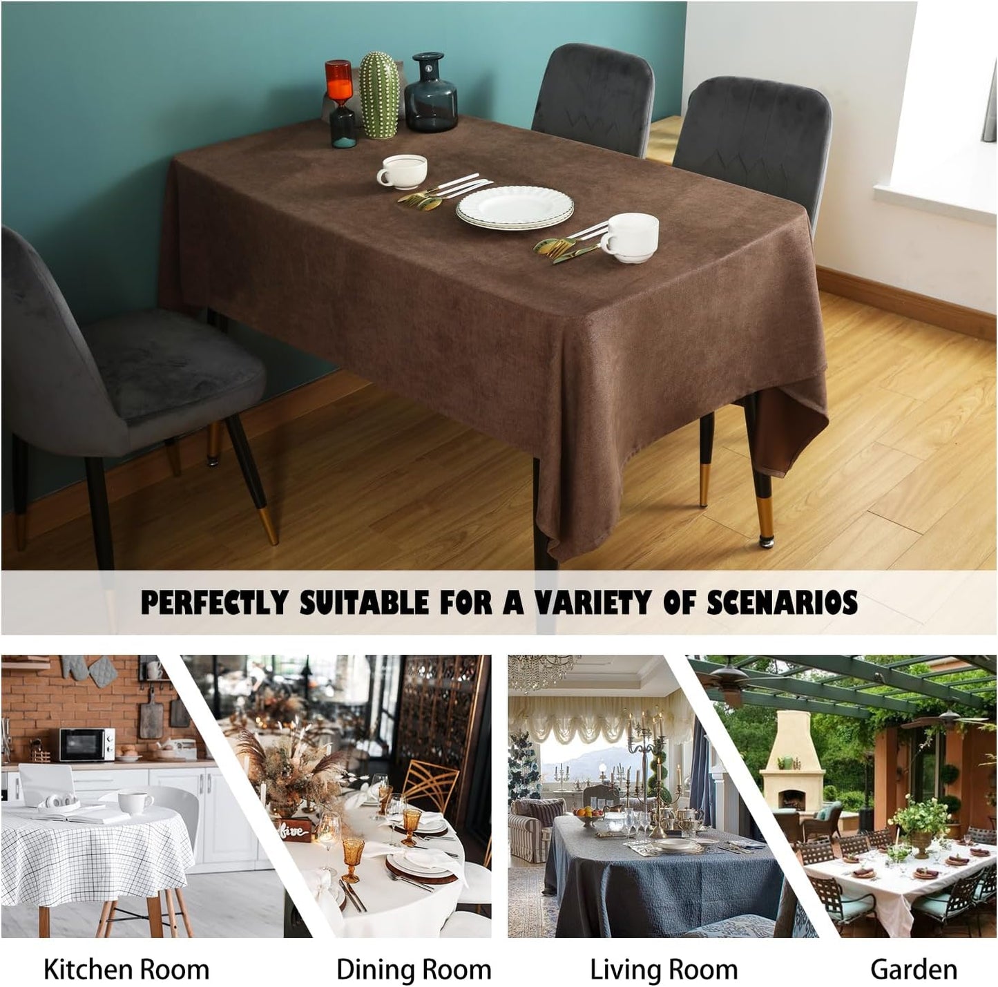 Rectangle Tablecloth Soft-Brushed Fabric Table Cloths 57 x 118 Inch Waterproof Spill-Proof Wipeable Wrinkle Free Dining Table Cover for Buffet Party Kitchen Outdoor and Indoor Use, Brown