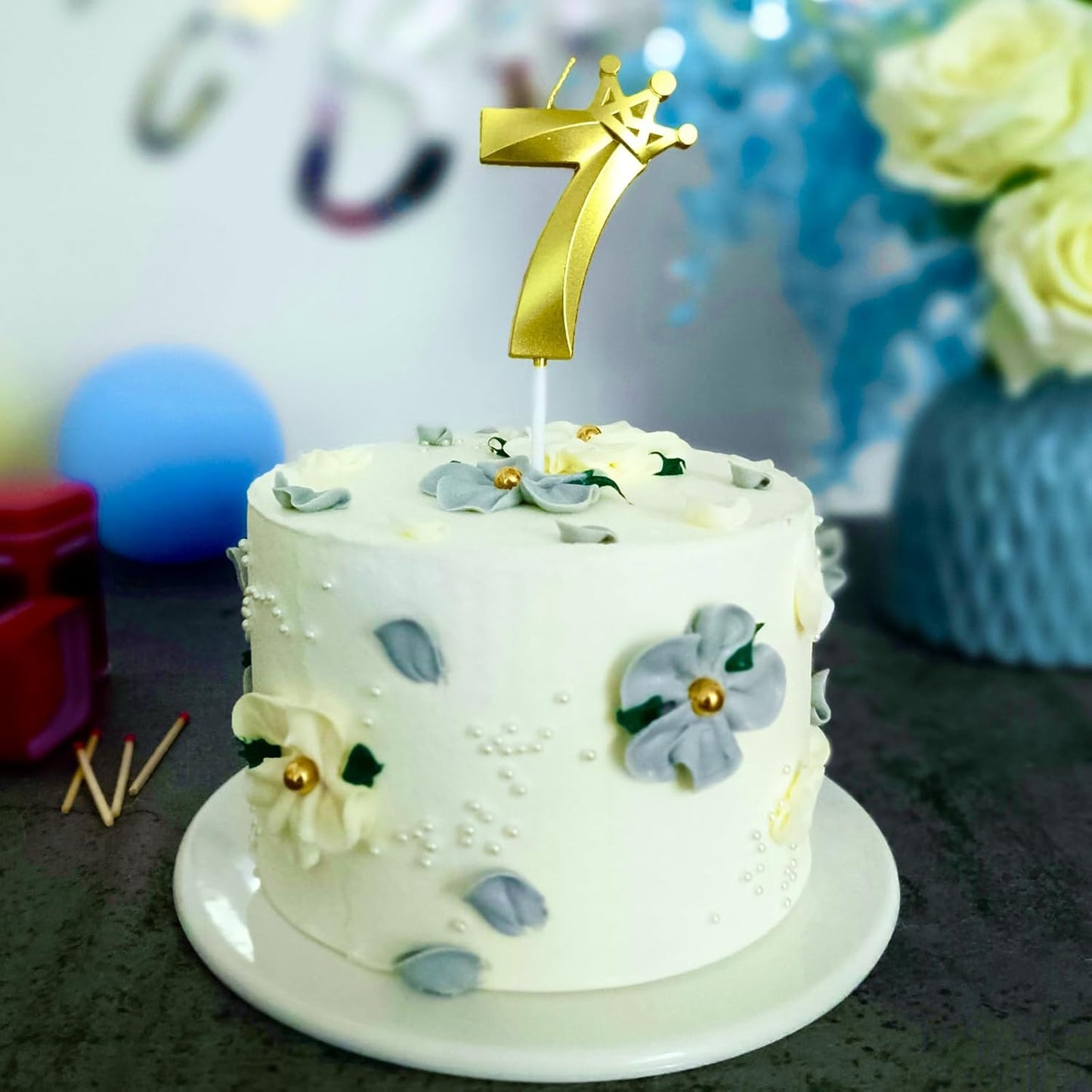 Number 7 Birthday Candle Seven Years Old Happy Birthday Number Candles Cake Topper Decorations 3D Crown (Crown-7, Gold)