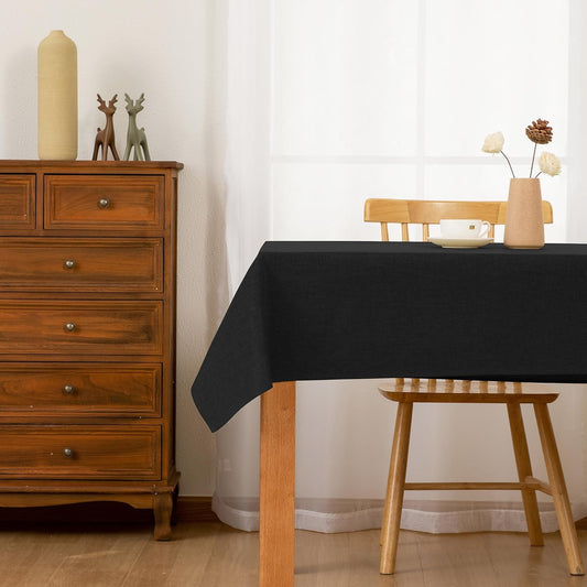 Hiasan 2 Pack Faux Linen Rectangle Tablecloth - Wrinkle and Stain Resistant Washable Table Cloth for Kitchen Dining Room Holiday Table Cover for Party Dinner, Black, 60 x 120 Inch