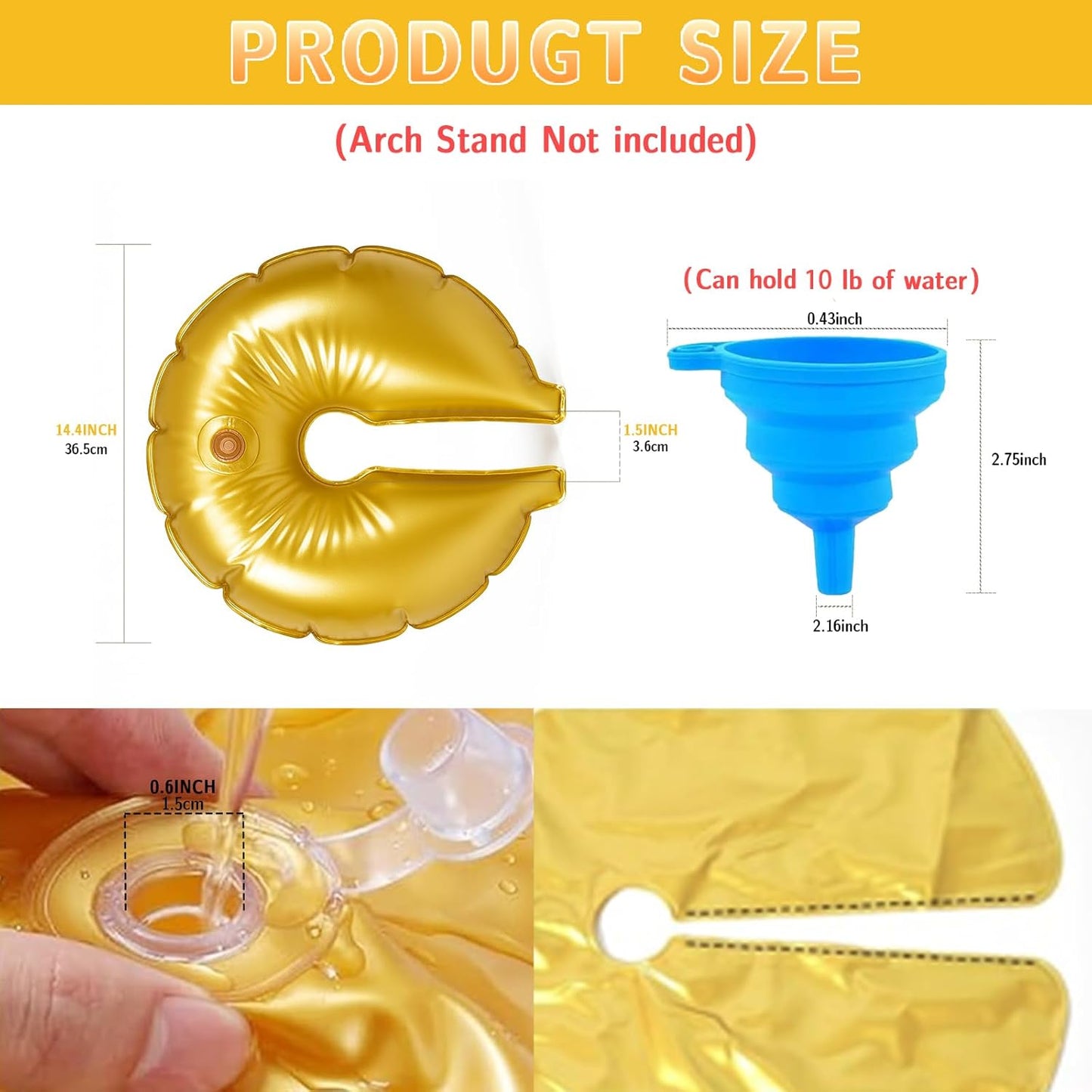 4 Pcs Water Weight Bags for Backdrop Stand,Slit Style Gold Balloon Arch Weights With funnel Water Fillable Balloon Arch Stands Base for Wedding Birthday Party Graduation Christmas Decor (Each 10 Lbs)