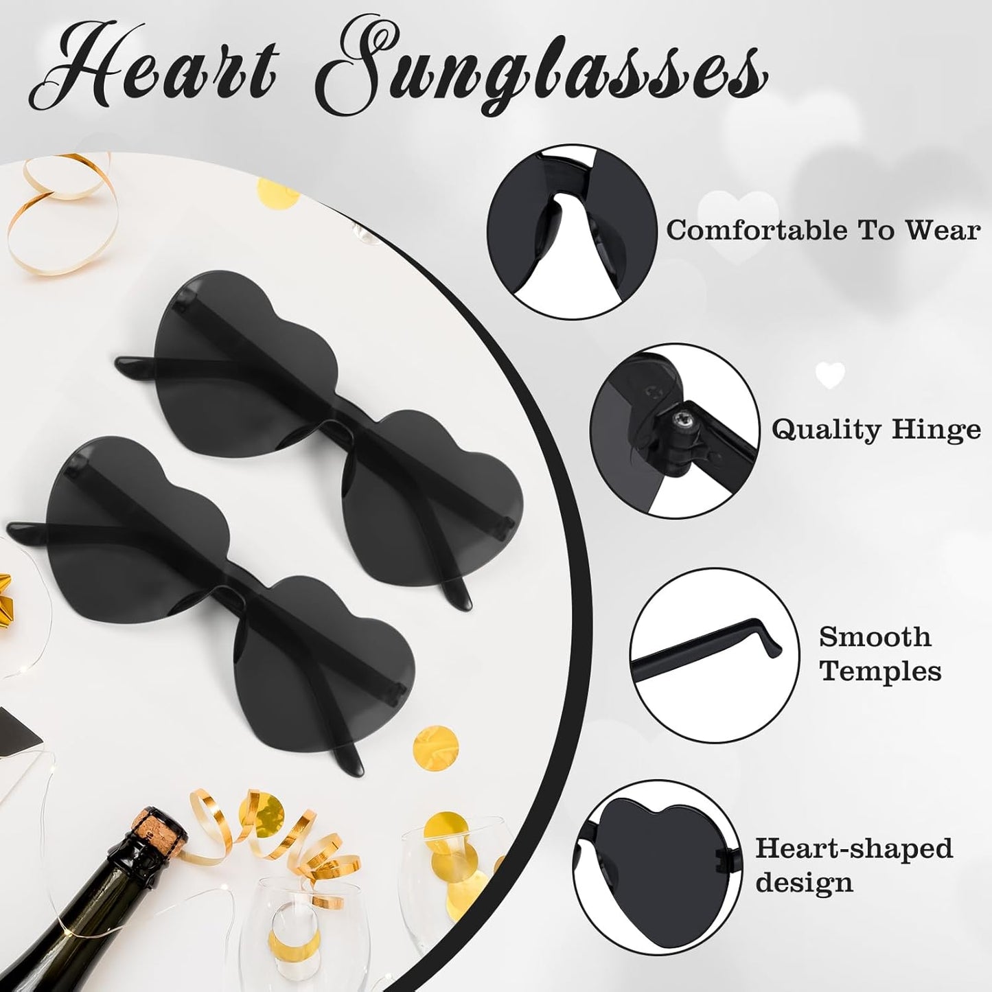 PLULON Heart Sunglasses for Women 5/12/25 Pcs, Heart Glasses Valentine Day Rimless Shaped Candy Color Fun Glasses Party Favor