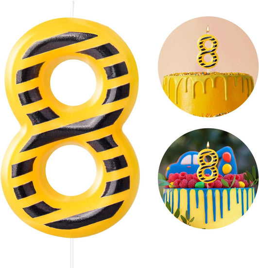 Construction Themed Birthday Candles Number 8 Candle Birthday Party Decoration Cake Topper for Construction Party Decoration Theme Party Supplies (Number 8)