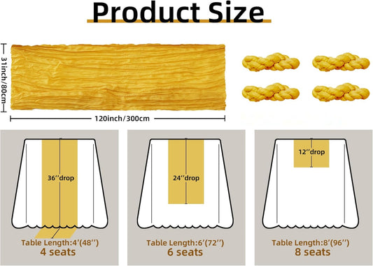 FEXIA 4 Pack Gold Table Runner 35x120 Inches for Summer Decor Baby Shower Decoration Gauze Rustic Table Runner for Wedding Party First Communion Centerpiece Engagement Bridal Shower Boho Decoration