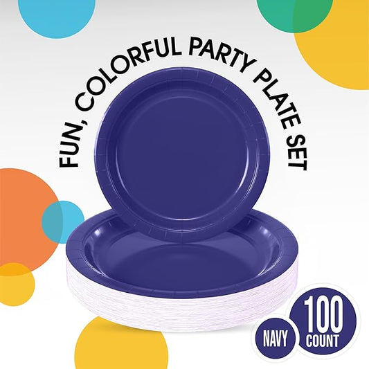 Exquisite Navy Paper Plates Disposable Heavy Duty 100 Pcs - 50-7" & 50-9" Navy Disposable Plates For Party Heavy Duty Paper Plate 350 GSM Birthday Party Supplies Plate Set