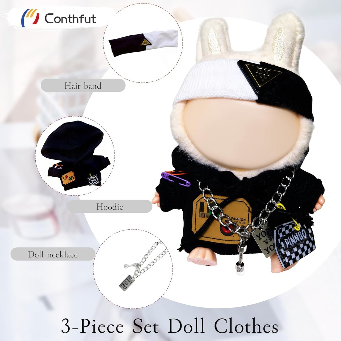 Hoodie Doll Clothes,17cm/15cm Dolls Outfit Set,Accessories for Doll,Stylish Clothes Set Dress Up (No Doll) (Black Hoodie)