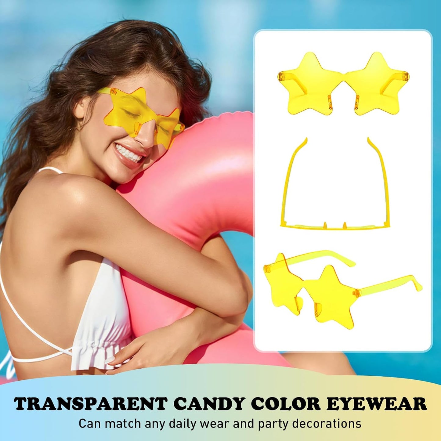 Matcheck 8/40 Pcs Star Shaped Rimless Sunglasses Bulk Transparent Candy Gradient Color Glasses One Piece Fun Party Eyewear