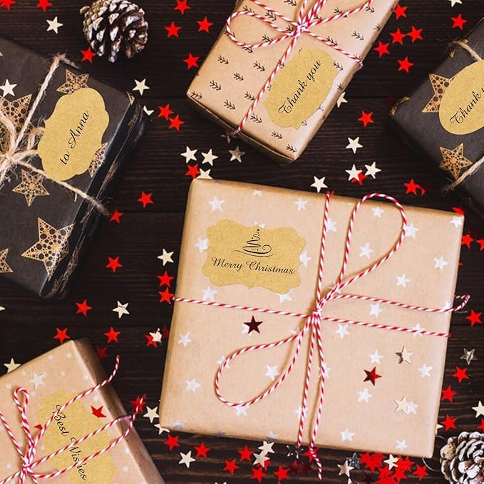 350 PCS Gift Tags & Labels, 2" x 1.2" Fancy Shape Self-Adhesive All-Purpose Jar Labels for Presents & Decoration (Kraft)
