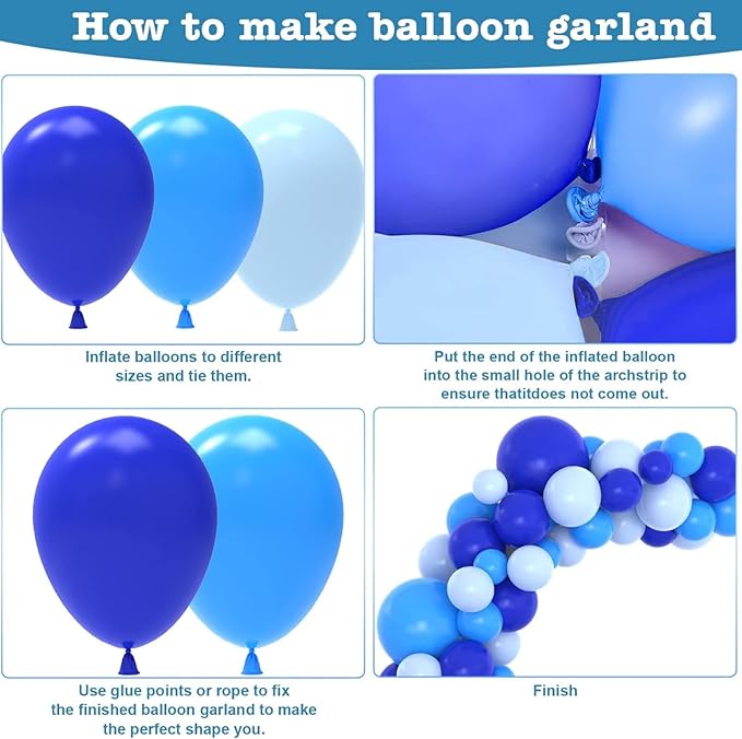 Blue Balloons Garland Arch Kit, 130pcs Navy Blue Balloons Light Blue Balloon for Baby Shower Birthday Graduations Anniversary Party Decorations