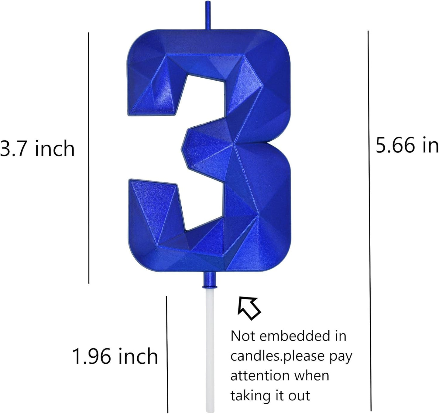 DERVENTA Large Birthday Candle Number 3D Blue 3.7 inch Party Celebration Anniversary Decoration Cake Topper 1 Piece (Number 3 Blue)