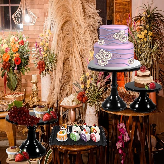 Cashger Cake Stand,7Pcs Round Metal Cake Display Stand 8/10/12Inch Dessert Table Decorations Set Cupcake Holder Party Serving Plate for Baby Shower ,Wedding ,Birthday Party ,Anniversary (Black)