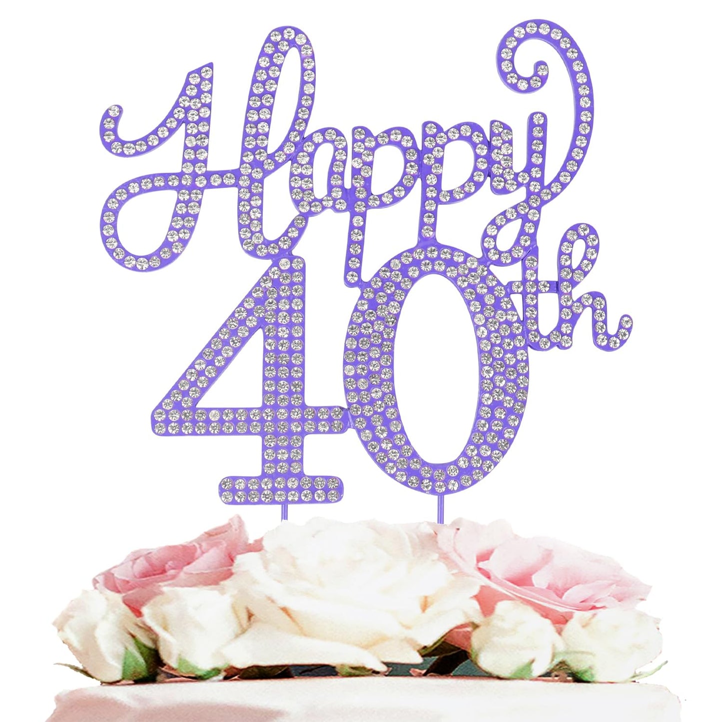 LASKYER Happy 40th Birthday Purple Rhinestone Cake Topper - 40th Birthday/Anniversary,Cheers to Forty Years Old Bday Party Metal Sparkly Centerpieces Decorations.