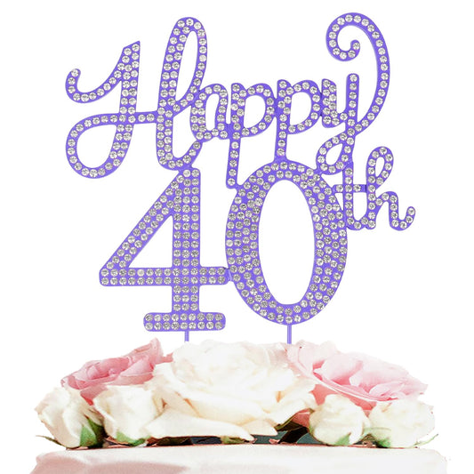 LASKYER Happy 40th Birthday Purple Rhinestone Cake Topper - 40th Birthday/Anniversary,Cheers to Forty Years Old Bday Party Metal Sparkly Centerpieces Decorations.