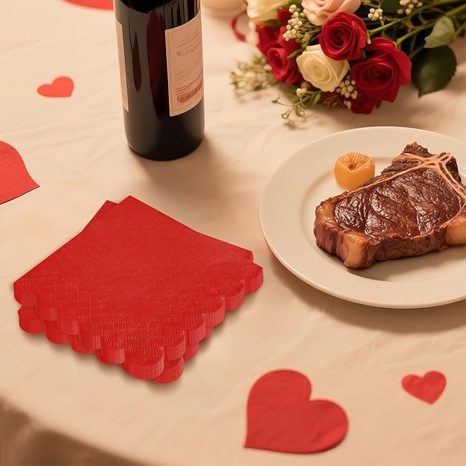 120 Pcs Red Scalloped Cocktail Napkins,2-Ply Red Disposable Beverage Party Napkins for Dinner Wedding Birthday Baby Shower